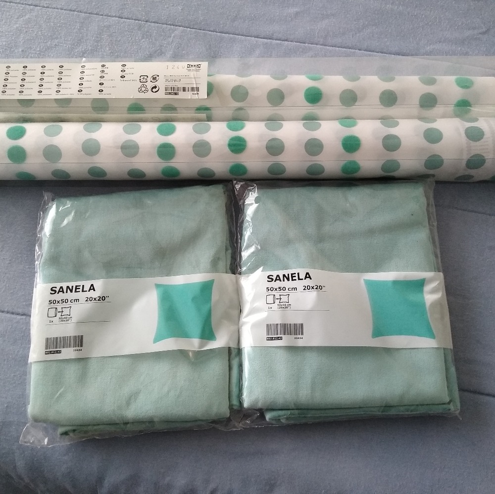 2 rolls textured polka dot curtain panels & 2  pillow covers 20"x20" ea